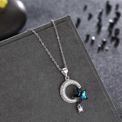 18.1in 4.2g สร้อยคอคริสตัล Sun And Moon วันขอบคุณพระเจ้า 14k 925 Silver Necklace