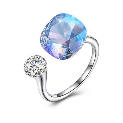 3.43 กรัม 0.5 ซม. ชุดเครื่องประดับเงินแท้ 925 Graduation Open Band Diamond Ring