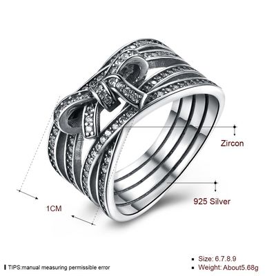 925 เงินสเตอร์ลิง Bowknot Finger แหวนคริสตัลผู้หญิงแหวนยุโรปเครื่องประดับ Gift
