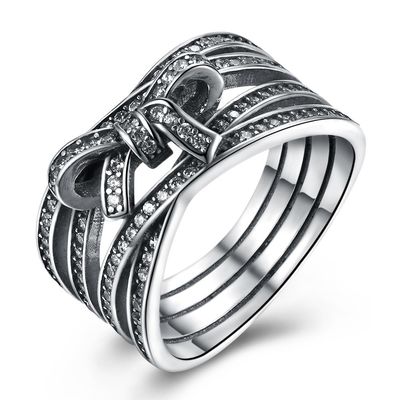 925 เงินสเตอร์ลิง Bowknot Finger แหวนคริสตัลผู้หญิงแหวนยุโรปเครื่องประดับ Gift