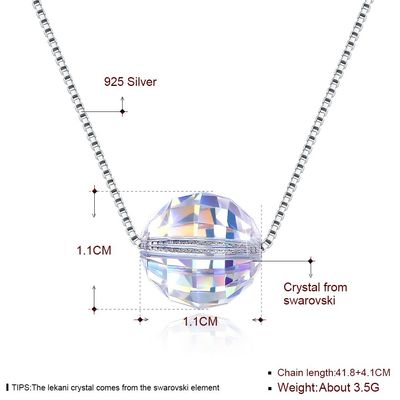 3.5g 17in สร้อยคอเครื่องประดับเงินแท้ 8mm Ball สร้อยคอเพชรคริสตัลออโรร่า