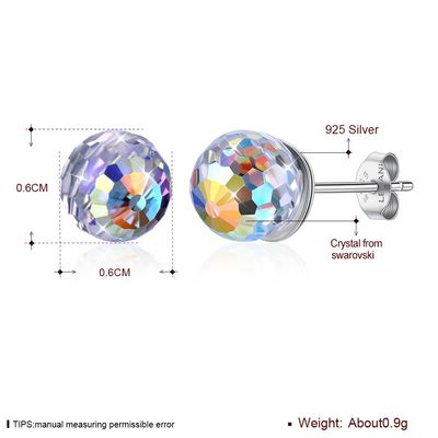 0.6X0.6 ซม. 0.9 กรัมเงินสเตอร์ลิงเครื่องประดับต่างหู Birthstone Ball Stud ต่างหู SGS