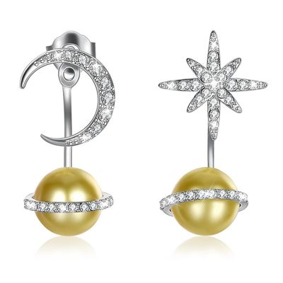 14.11mm 3.73g Star And Moon ต่างหู Studs Kwanzaa Gift 925 Silver Earrings
