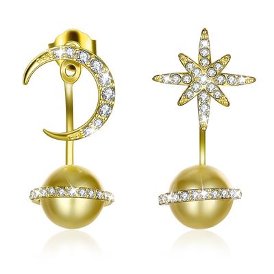 14.11mm 3.73g Star And Moon ต่างหู Studs Kwanzaa Gift 925 Silver Earrings