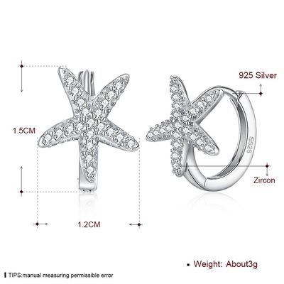 1x1cm 1.32g ต่างหูเครื่องประดับเงินแท้ 5A ปลาดาว Cubic Zirconia ต่างหู