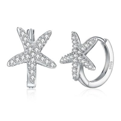 1x1cm 1.32g ต่างหูเครื่องประดับเงินแท้ 5A ปลาดาว Cubic Zirconia ต่างหู