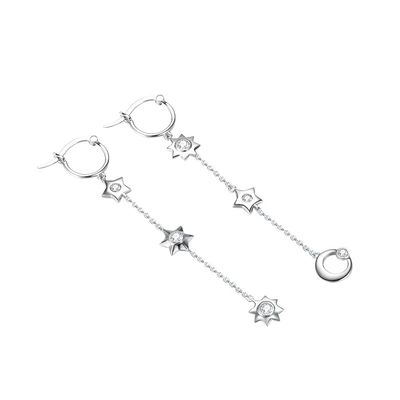 1.75g ​​3.7in ต่างหูเครื่องประดับเงินแท้ Moon Star Alloy Drop Earrings SGS