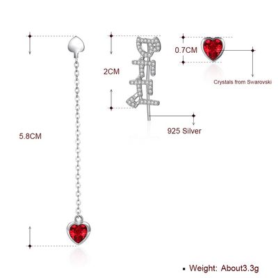 0.58m 3.3g ต่างหูหัวใจเงินแท้ Zircon Long Drop Chain ต่างหู ODM