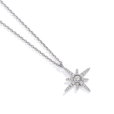 0.67in 41cm Shinny Sterling Silver เครื่องประดับสร้อยคอ 18k Gold Star Moon สร้อยคอ SGS