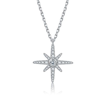 0.67in 41cm Shinny Sterling Silver เครื่องประดับสร้อยคอ 18k Gold Star Moon สร้อยคอ SGS