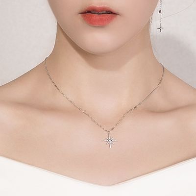 0.67in 41cm Shinny Sterling Silver เครื่องประดับสร้อยคอ 18k Gold Star Moon สร้อยคอ SGS