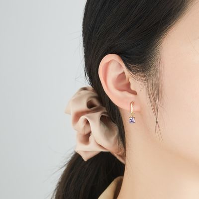 0.67in 2.2g ชุดเครื่องประดับเงินแท้ Platinum Plated CZ Silver Needle Earrings