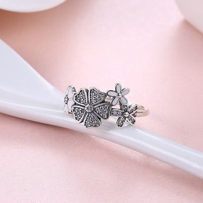 Rose Ring Sterling Silver Rose ดอกไม้หัวใจแหวนปรับเปิดแหวน Love เครื่องประดับแหวนของขวัญแหวนสำหรับผู้หญิง
