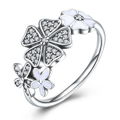 Rose Ring Sterling Silver Rose ดอกไม้หัวใจแหวนปรับเปิดแหวน Love เครื่องประดับแหวนของขวัญแหวนสำหรับผู้หญิง