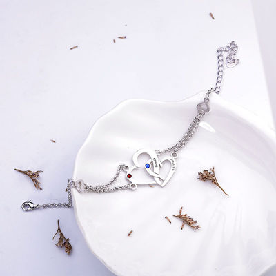 0.29x0.23cm 0.04lb สร้อยข้อมือเงินแบบกำหนดเอง Unisex S925 สร้อยข้อมือหัวใจคู่