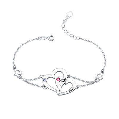 0.29x0.23cm 0.04lb สร้อยข้อมือเงินแบบกำหนดเอง Unisex S925 สร้อยข้อมือหัวใจคู่
