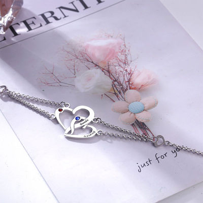 0.29x0.23cm 0.04lb สร้อยข้อมือเงินแบบกำหนดเอง Unisex S925 สร้อยข้อมือหัวใจคู่
