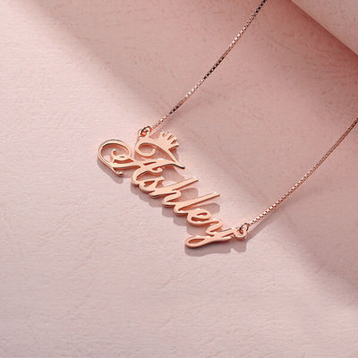 0.07oz 1.8ft สร้อยคอเงินแบบกำหนดเอง OEM unisex Rose Gold Crown สร้อยคอ