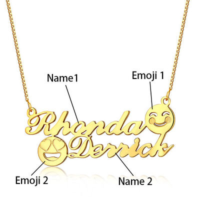 1.8ft 0.07oz Emoji Gold สร้อยคอ S925 Memorial ชื่อเริ่มต้นสร้อยคอ