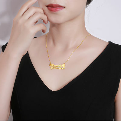 1.8ft 0.07oz Emoji Gold สร้อยคอ S925 Memorial ชื่อเริ่มต้นสร้อยคอ