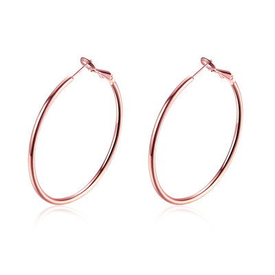 ต่างหูห่วงแบบกำหนดเองชุบทอง 40 มม. รอบ 8.2g Rose Gold OEM Engagement