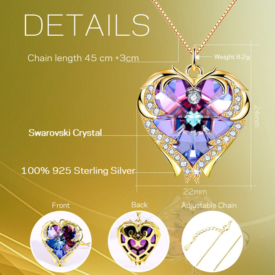 18 นิ้ว 8.2 สร้อยคอ Austrian crystal สร้อยคอหัวใจใหญ่คริสตัล Rose Gold สีสันคริสตัลสร้อยคอสตรี Gold