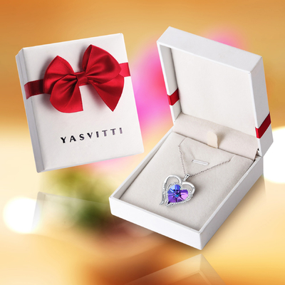 สร้อยคอจี้หัวใจเงินแท้ 925 ปลอดสารก่อภูมิแพ้ Austrian crystal คริสตัลสีม่วง
