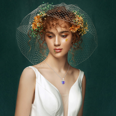 สร้อยคอจี้หัวใจเงินแท้ 925 ปลอดสารก่อภูมิแพ้ Austrian crystal คริสตัลสีม่วง