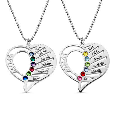 S925 Sterling Silver Love Personalized Custom Name Letter Mother'S Birthstones Day Engraved Heart Love Memory Necklace